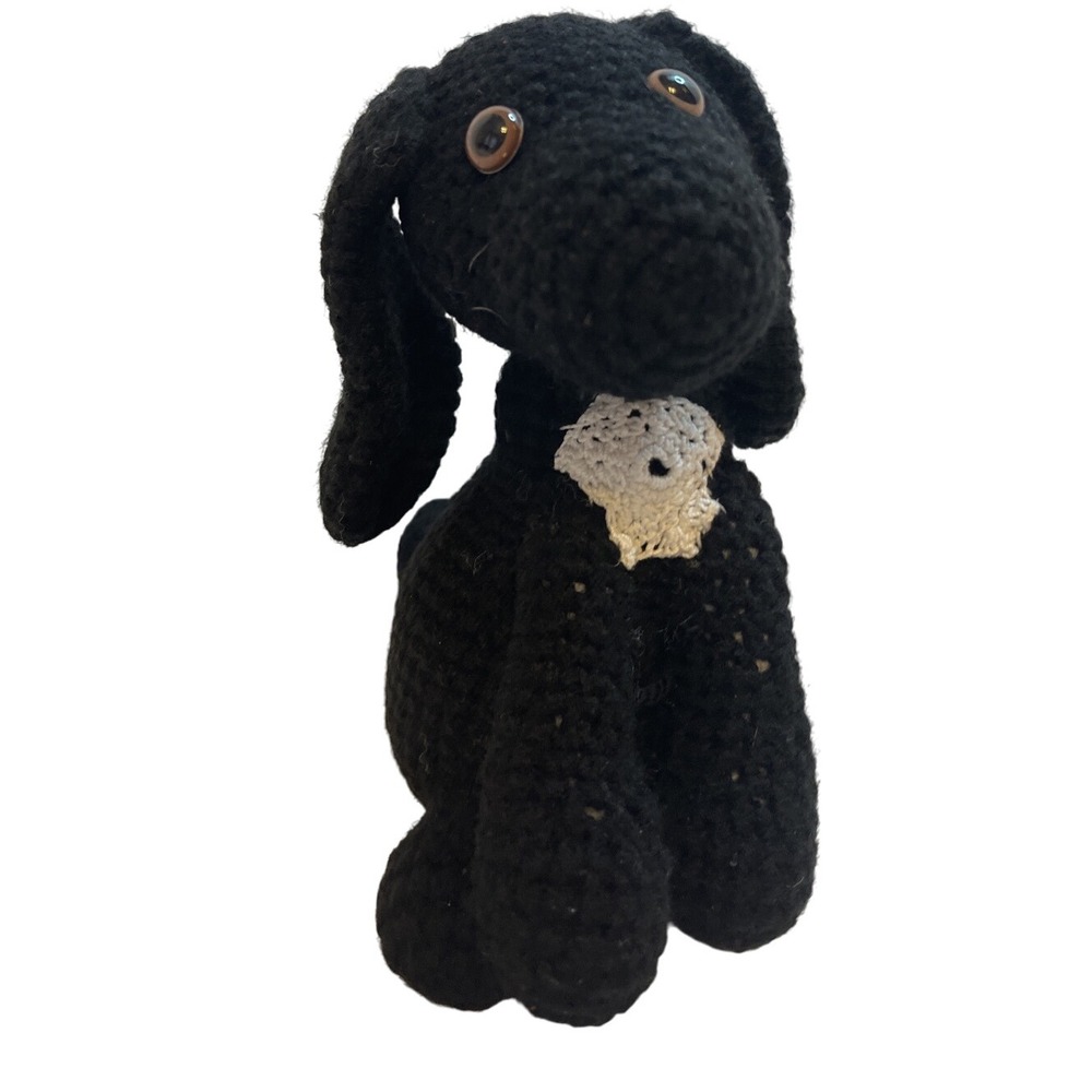 Crochet Black Dog Stuffed Animal Toy with Skull Handmade Gift Home Decor